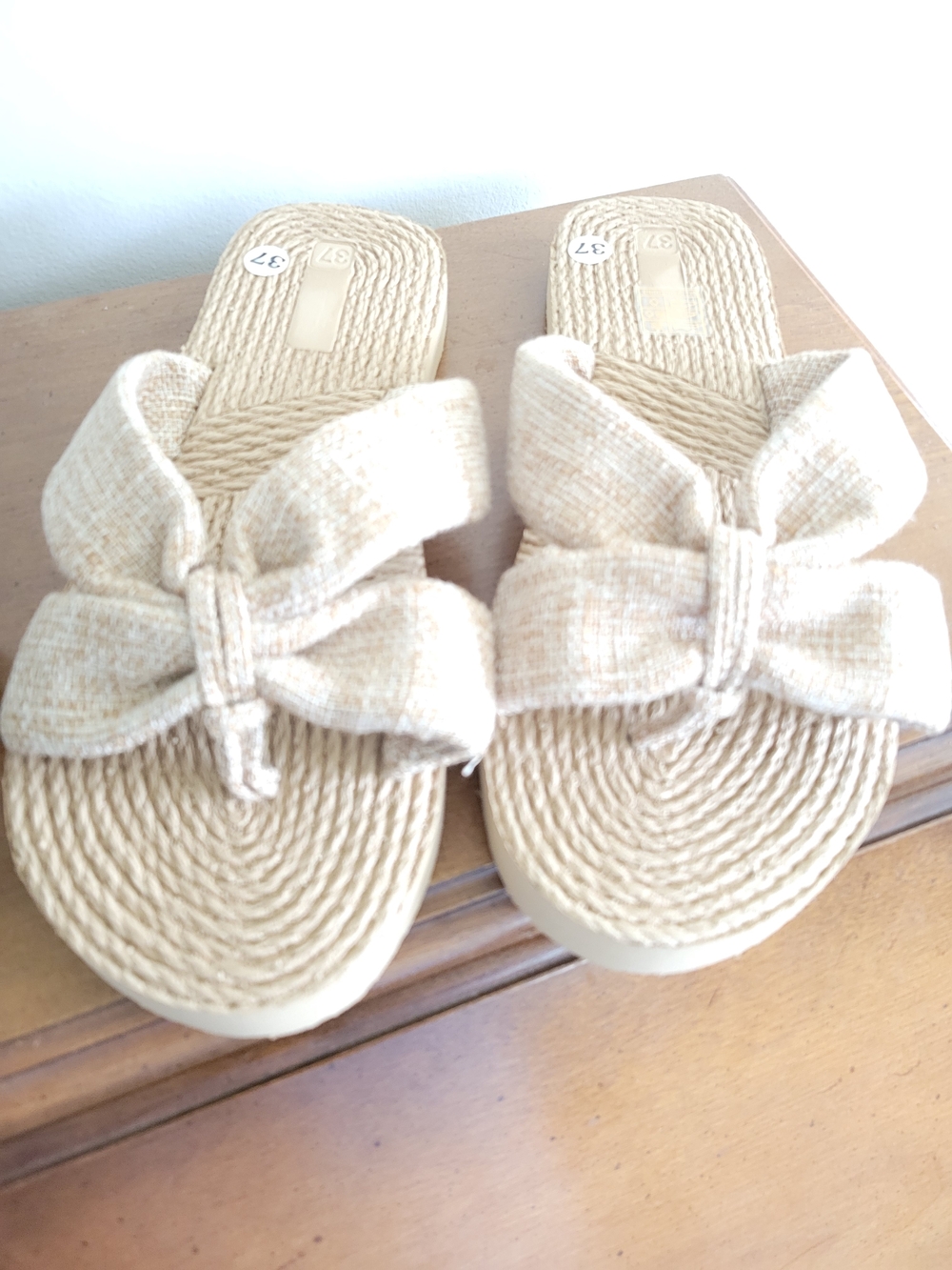 Nwt Beige Bow Rope Slide Sandals - Women